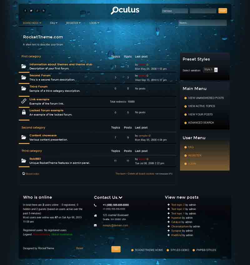 Oculus phpBB Style, Premium phpBB3 theme from RocketTheme